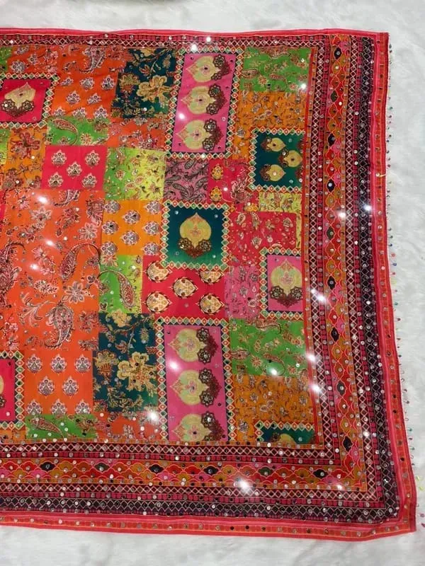 Rajwadi_Patchwork_Chinnon_Silk_Saree_with_Hand_work_&_Blouse_Piece