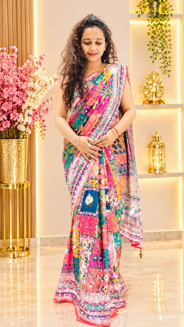 Rajwadi_Patchwork_Chinnon_Silk_Saree_with_Hand_work_&_Blouse_Piece
