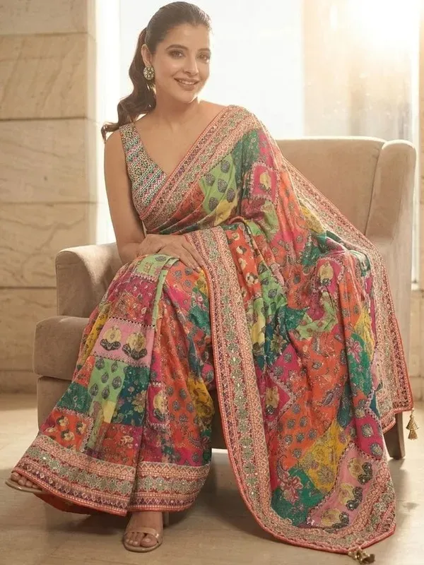 Rajwadi_Patchwork_Chinnon_Silk_Saree_with_Hand_work_&_Blouse_Piece