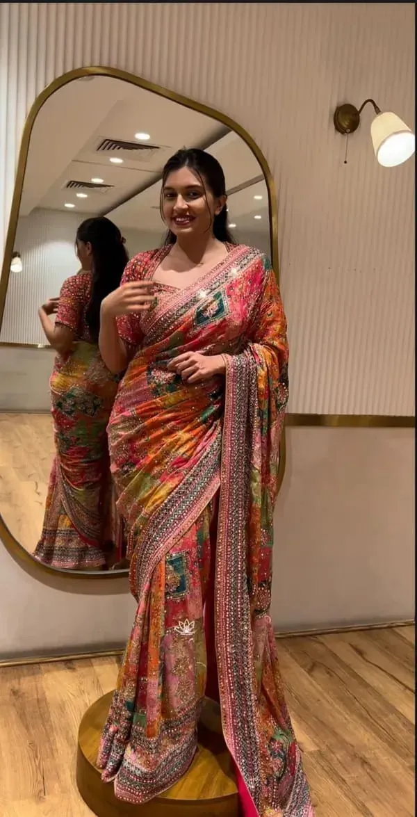 Rajwadi_Patchwork_Chinnon_Silk_Saree_with_Hand_work_&_Blouse_Piece