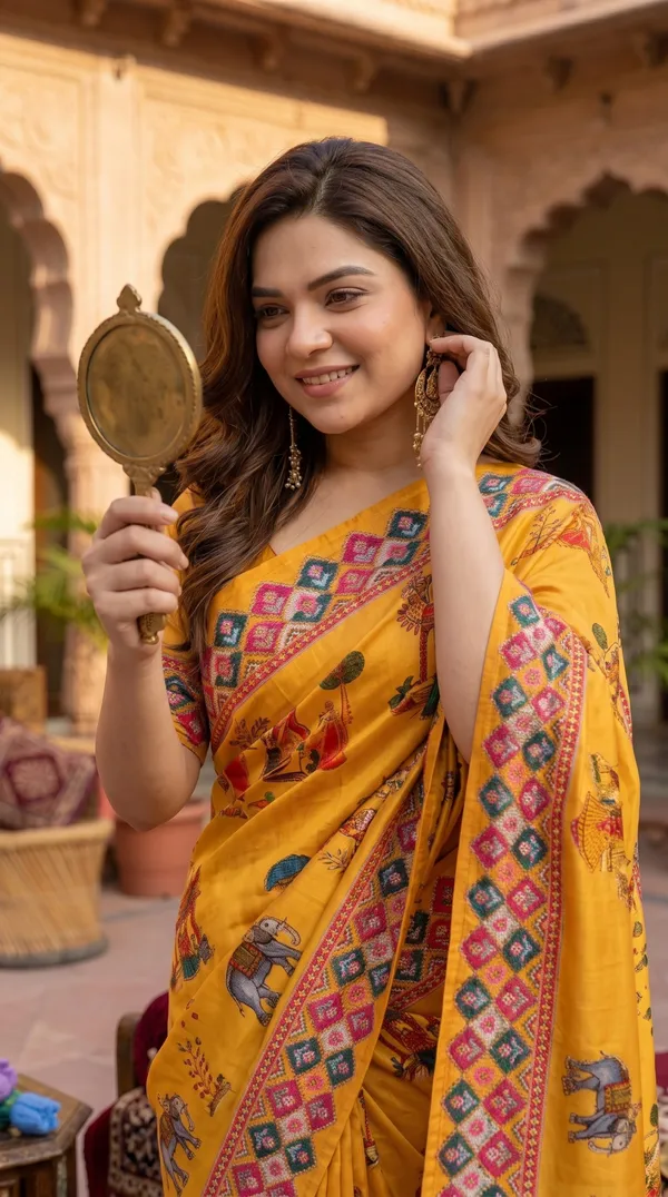 Mustard_Yellow_Soft_Crepe_Satin_Saree_with_Handwork_&_Blouse_Piece