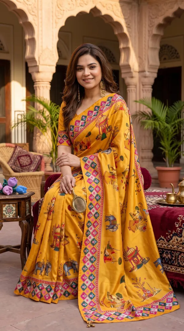 Mustard_Yellow_Soft_Crepe_Satin_Saree_with_Handwork_&_Blouse_Piece
