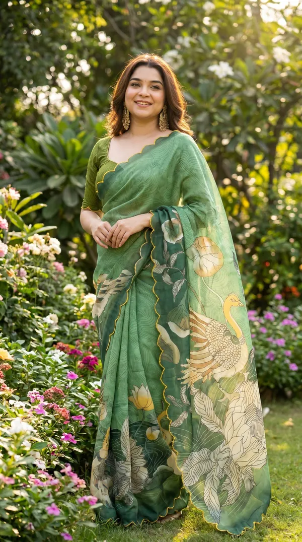 Sage_Green_Floral_Georgette_Saree_With_Delicate_Hand_Work_&_Blouse_Piece