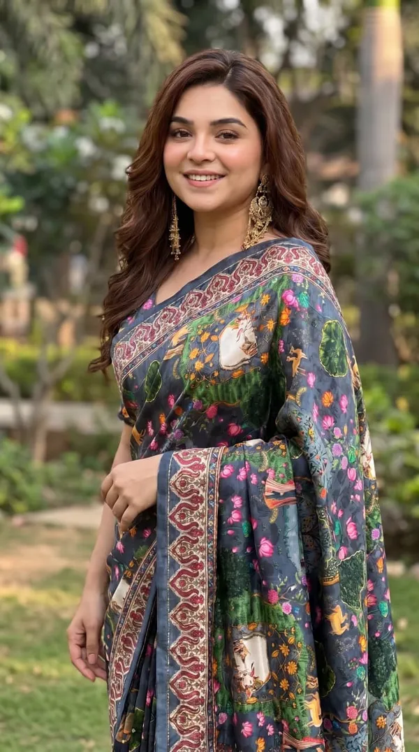 Blue-Grey_Pichwai_Garden_Katdana_Chinnon_Silk_Saree_with_Hand_work_&_Blouse_Piece