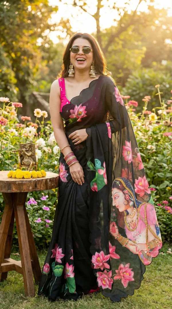 Black_Floral_Print_Georgette_Saree_With_Delicate_Hand_Work_&_Blouse_Piece