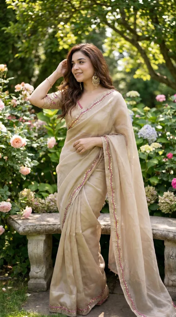 Champagne_Gold_Space_Silk_Saree_with_Handwork_&_Blouse_Piece