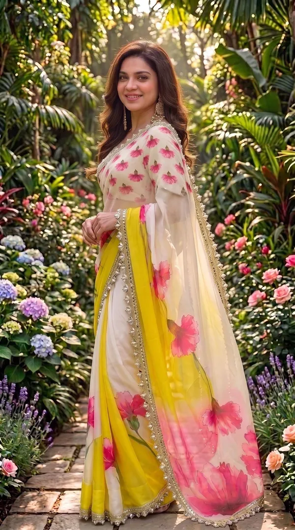 Ivory_Blossom_Digital_Print_Handwork_Saree_With_Heavy_Border_&_Blouse_Piece
