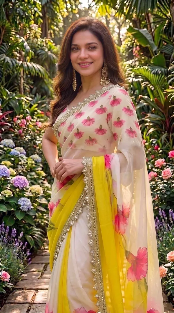 Ivory_Blossom_Digital_Print_Handwork_Saree_With_Heavy_Border_&_Blouse_Piece