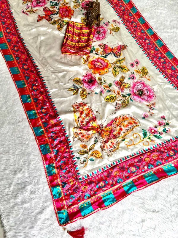 Ivory_Butterfly_Garden_Chinon_Silk_Saree_with_Mirror_work_&_Blouse_Piece
