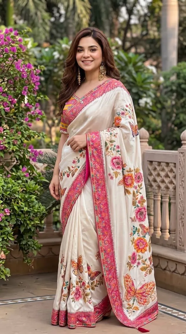 Ivory_Butterfly_Garden_Chinon_Silk_Saree_with_Mirror_work_&_Blouse_Piece