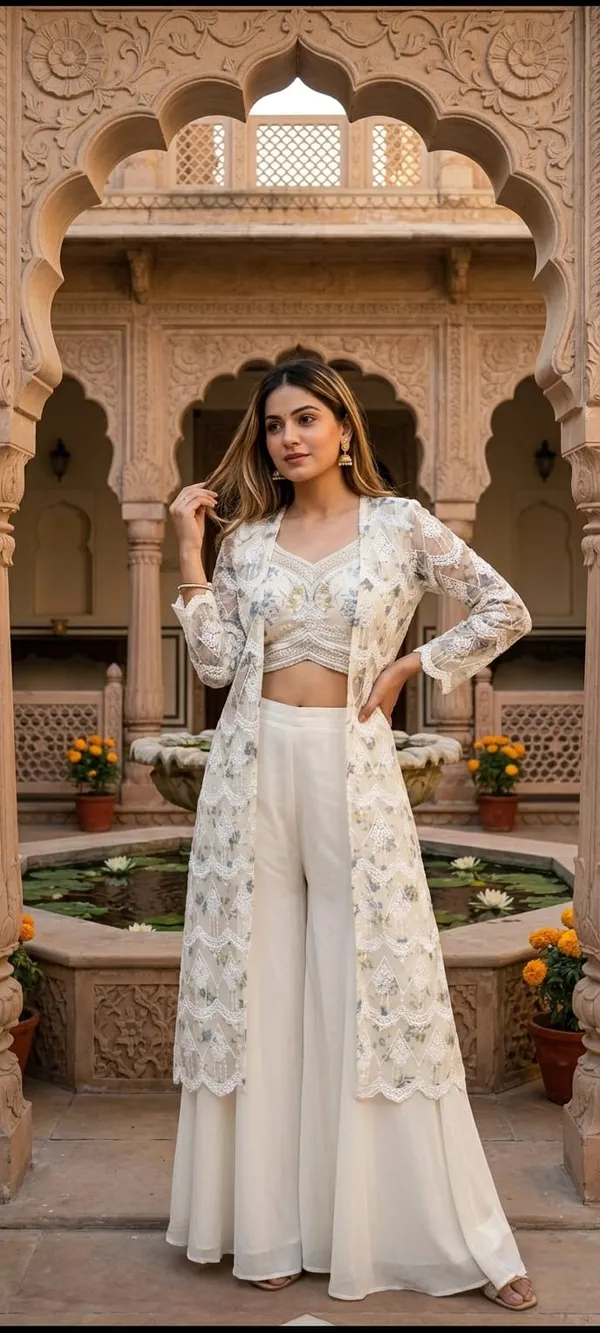 Ivory_Jacket_&_Draped_Set_Indo-western