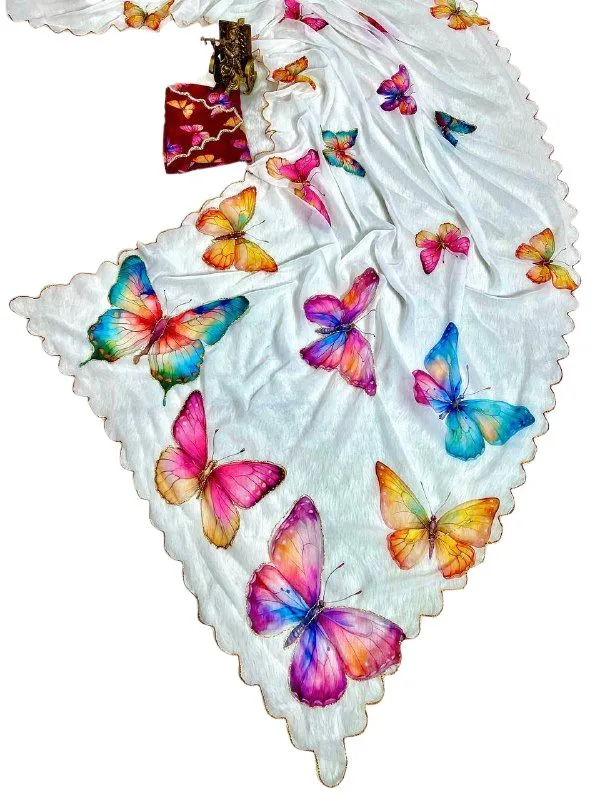 White_Butterfly_Georgette_Saree_With_Hand_Work_&_Blouse_Piece