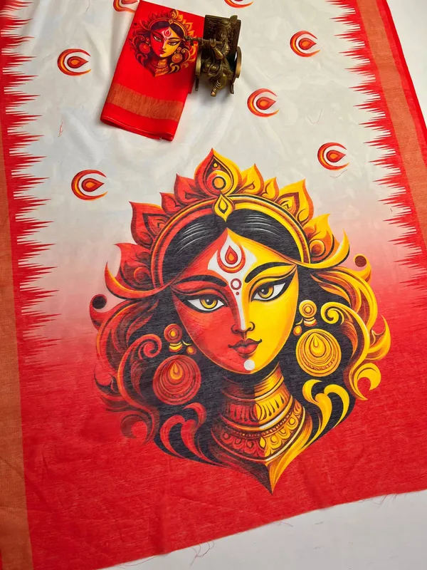 Maa_Durga_Digital_Print_Chanderi_Cotton_Saree_with_Blouse_Piece