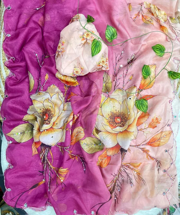 Magenta_Bloom_Chinon_Silk_Khatli_Saree_with_Hand_work_&_Blouse_Piece