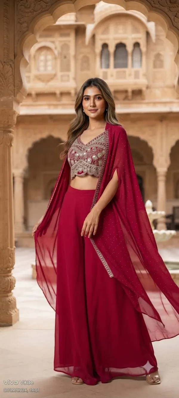 Magenta_Hand_Embroidered_Indo-western