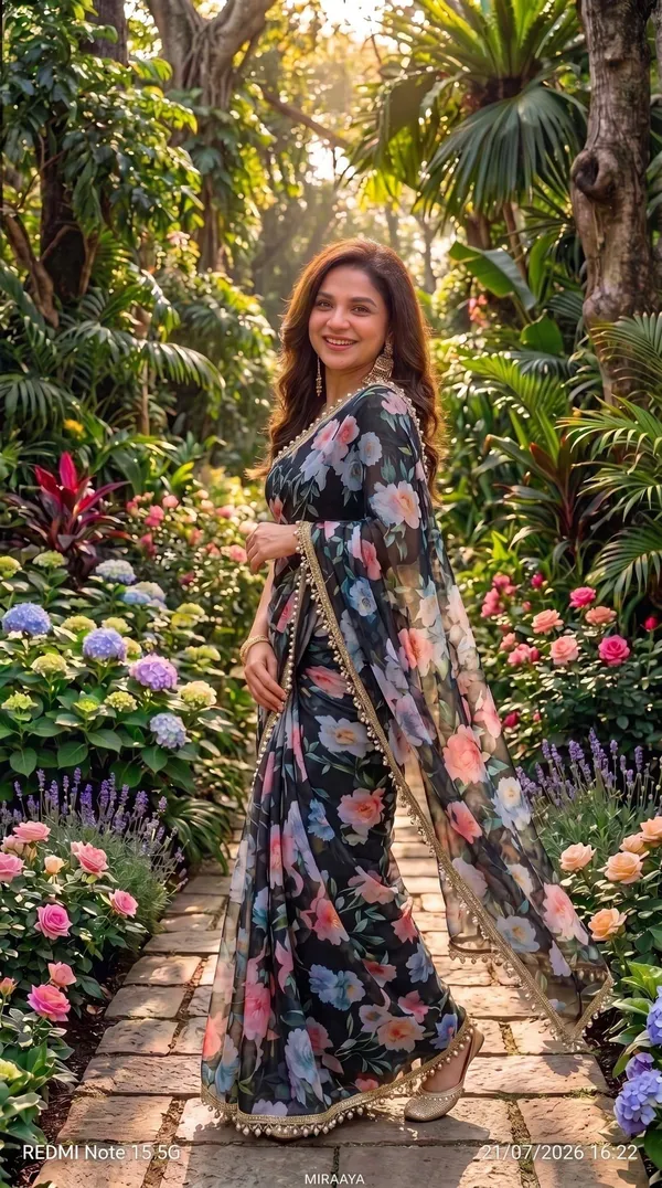 Midnight_Rose_Garden_Digital_Print_Handwork_Saree_With_Heavy_Border_&_Blouse_Piece