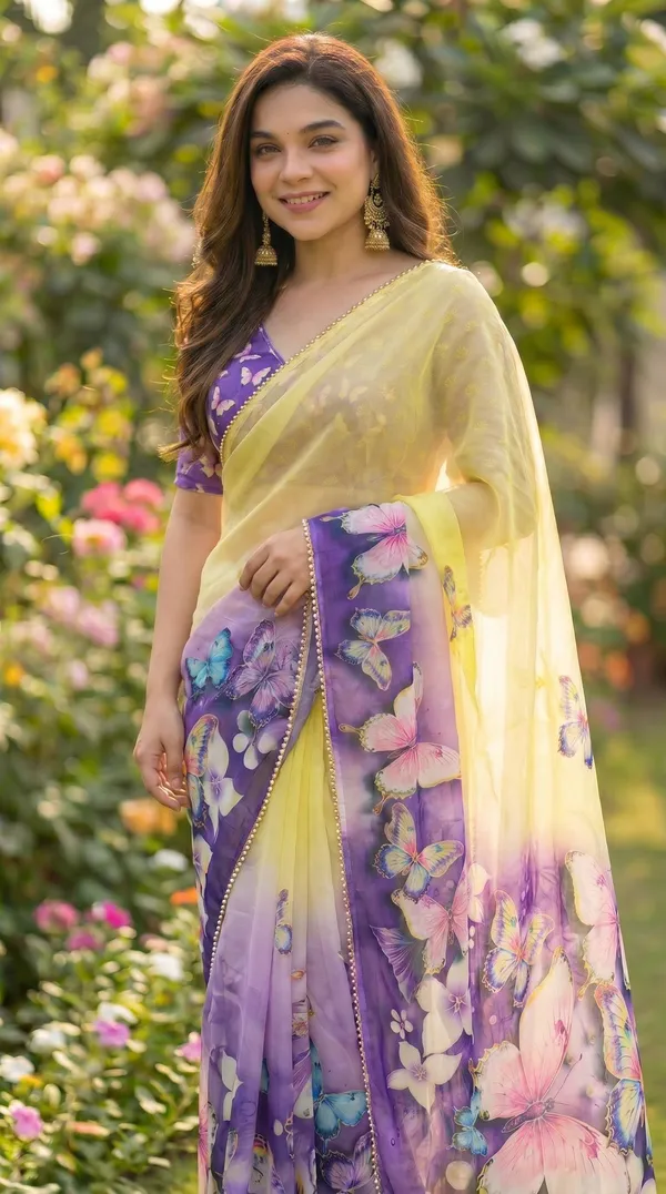 Yellow_And_Purple_Ombre_Floral_Georgette_Saree_With_Heavy_Border_&_Blouse_Piece