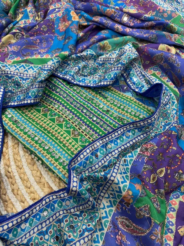 Peacock_Patchwork_Chinnon_Silk_Saree_with_Hand_work_&_Blouse_Piece