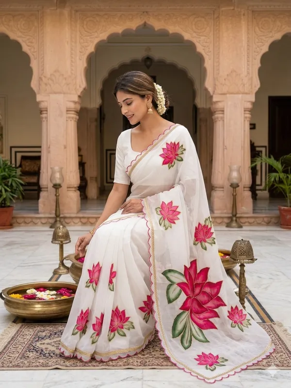 Off-White_Georgette_Saree_With_Delicate_Hand_Work_&_Blouse_Piece