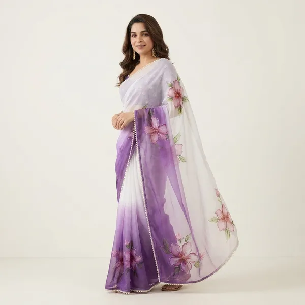 Purple_And_White_Ombre_Hand_Work_Georgette_Saree_With_Heavy_Border_&_Blouse_Piece