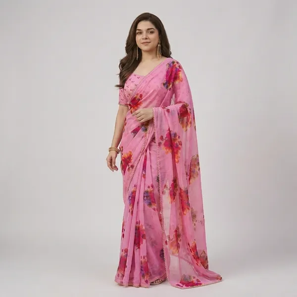 Soft_Rose_Pink_Floral_Georgette_Saree_With_Pearl_Border_&_Blouse_Piece