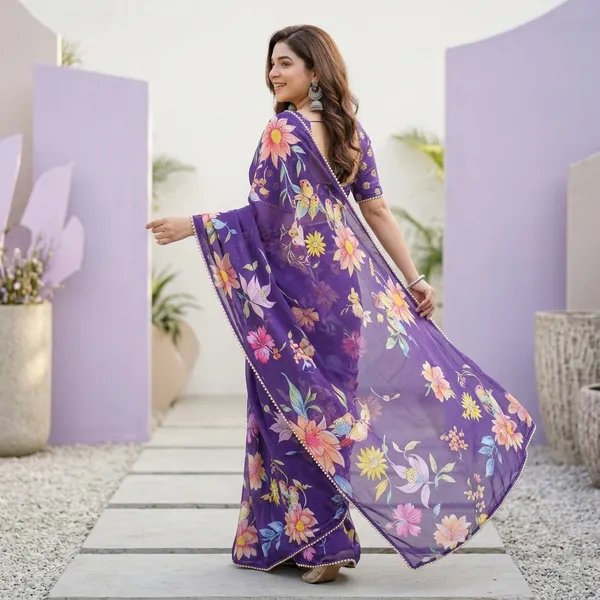Violet_Purple_Floral_Georgette_Saree_With_Heavy_Border_&_Blouse_Piece