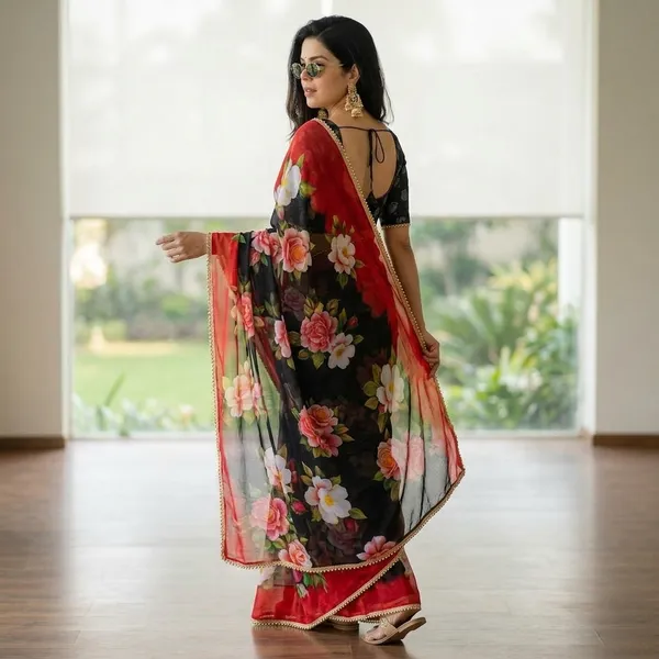 Crimson_Rose_Black_Floral_Georgette_Saree_With_Heavy_Border_&_Blouse_Piece
