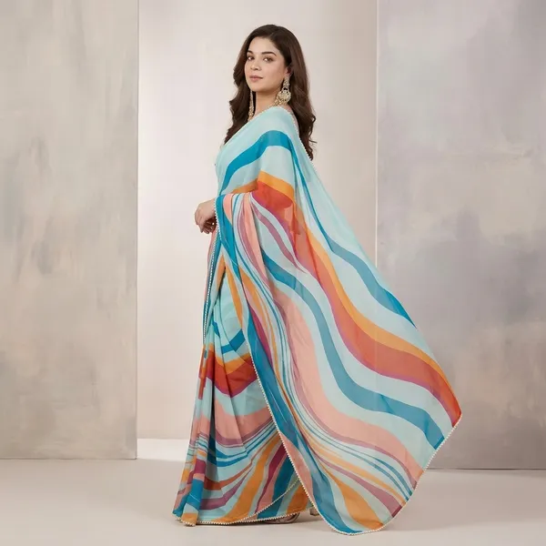 Pastel_Waves_Striped_Georgette_Saree_With_Heavy_Border_&_Blouse_Piece