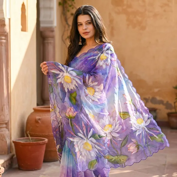 Indigo_Purple_Floral_Georgette_Saree_With_Delicate_Hand_Work_&_Blouse_Piece