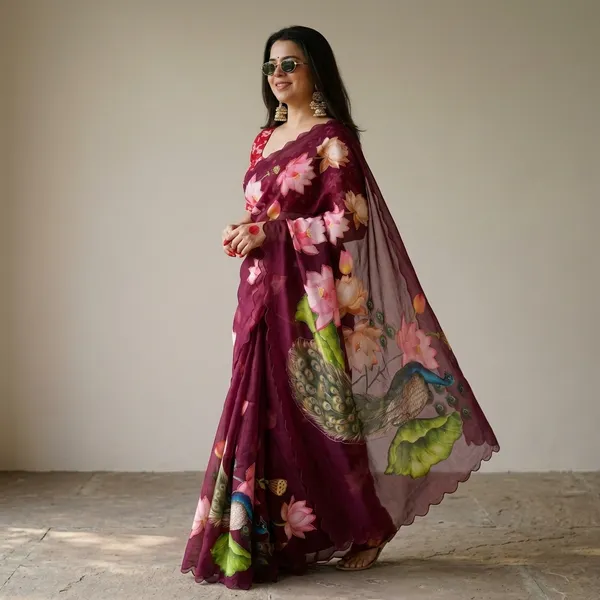Wine_Floral_Print_Georgette_Saree_With_Delicate_Hand_Work_&_Blouse_Piece
