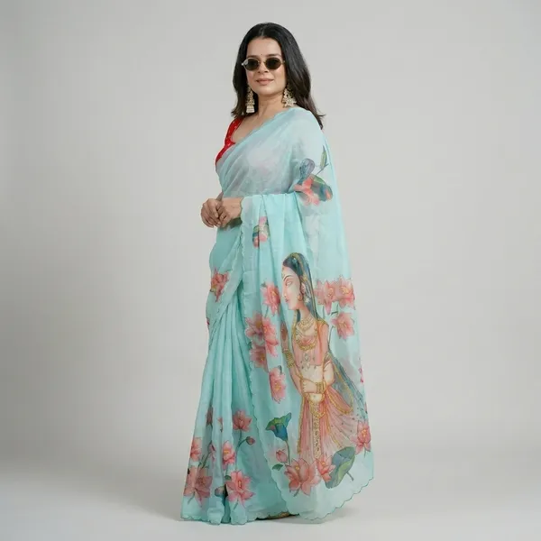 Powder_Blue_Anarkali_Print_Georgette_Saree_With_Delicate_Hand_Work_&_Blouse_Piece