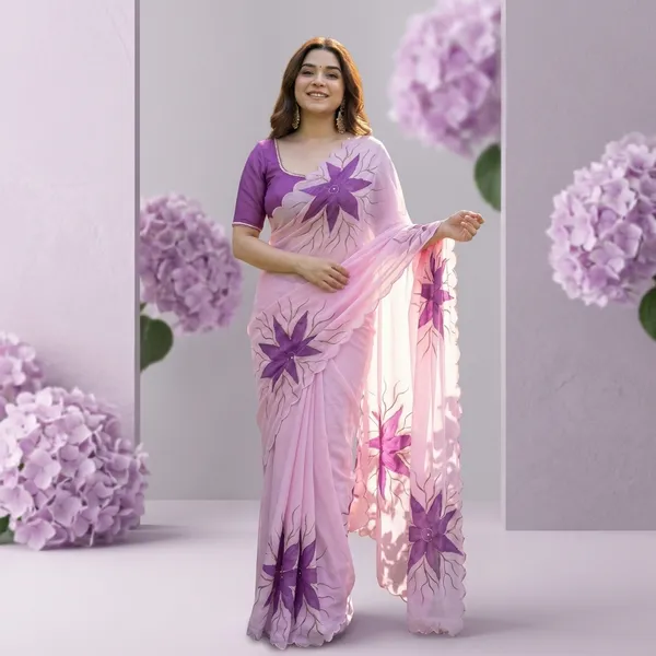 Lylac_Pink_Floral_Georgette_Saree_With_Delicate_Hand_Work_&_Blouse_Piece