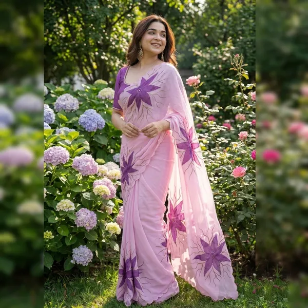 Lylac_Pink_Floral_Georgette_Saree_With_Delicate_Hand_Work_&_Blouse_Piece