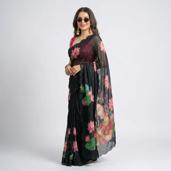 Black_Floral_Print_Georgette_Saree_With_Delicate_Hand_Work_&_Blouse_Piece
