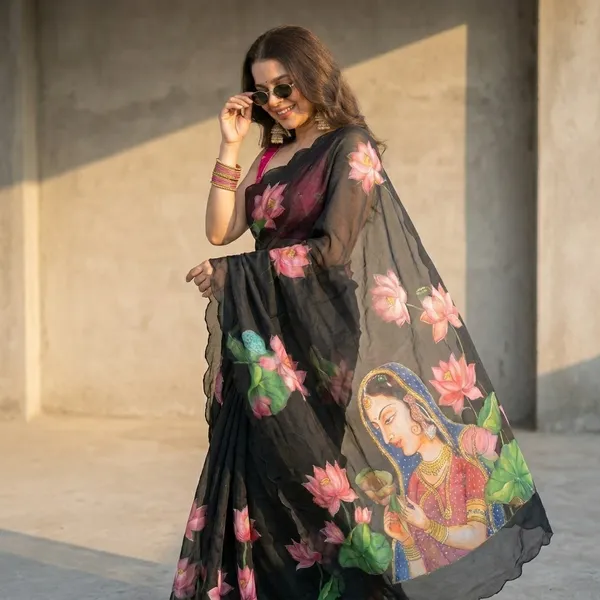 Black_Floral_Print_Georgette_Saree_With_Delicate_Hand_Work_&_Blouse_Piece