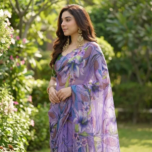 Lavender_Wine_Floral_Georgette_Saree_With_Delicate_Hand_Work_&_Blouse_Piece