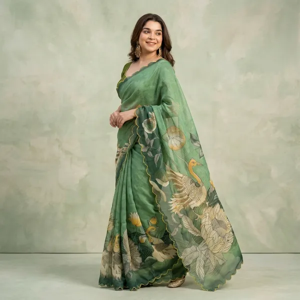 Sage_Green_Floral_Georgette_Saree_With_Delicate_Hand_Work_&_Blouse_Piece