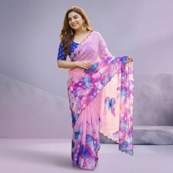 Pink_Purple_Floral_Georgette_Saree_With_Delicate_Hand_Work_&_Blouse_Piece