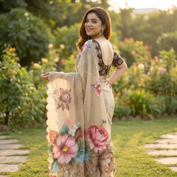 Beige_Floral_Georgette_Saree_With_Delicate_Hand_Work_&_Blouse_Piece