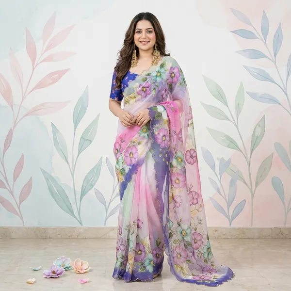 Pastel_Floral_Georgette_Saree_With_Delicate_Hand_Work_&_Blouse_Piece