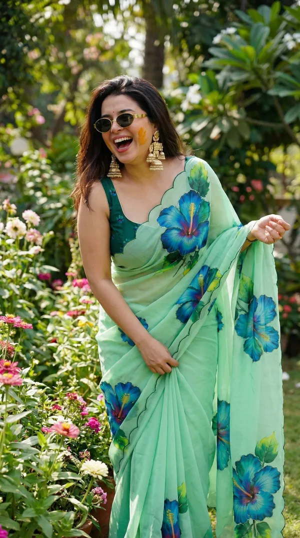Mint_Green_Floral_Georgette_Saree_With_Delicate_Hand_Work_&_Blouse_Piece