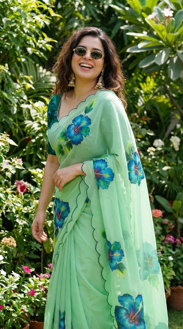 Mint_Green_Floral_Georgette_Saree_With_Delicate_Hand_Work_&_Blouse_Piece