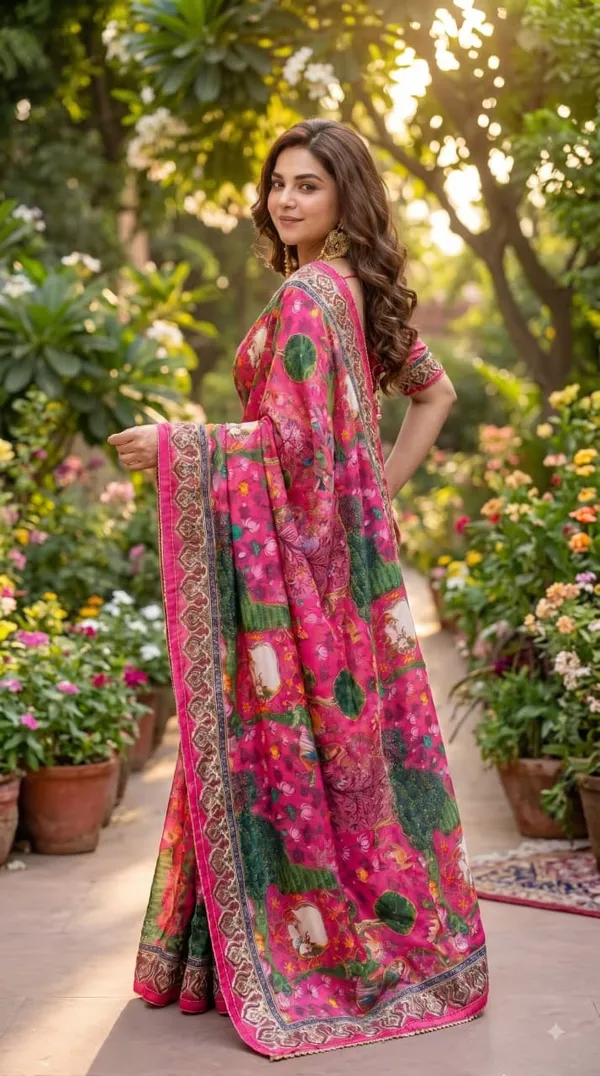 Rani_Pichwai_Garden_Katdana_Chinnon_Silk_Saree_with_Hand_work_&_Blouse_Piece