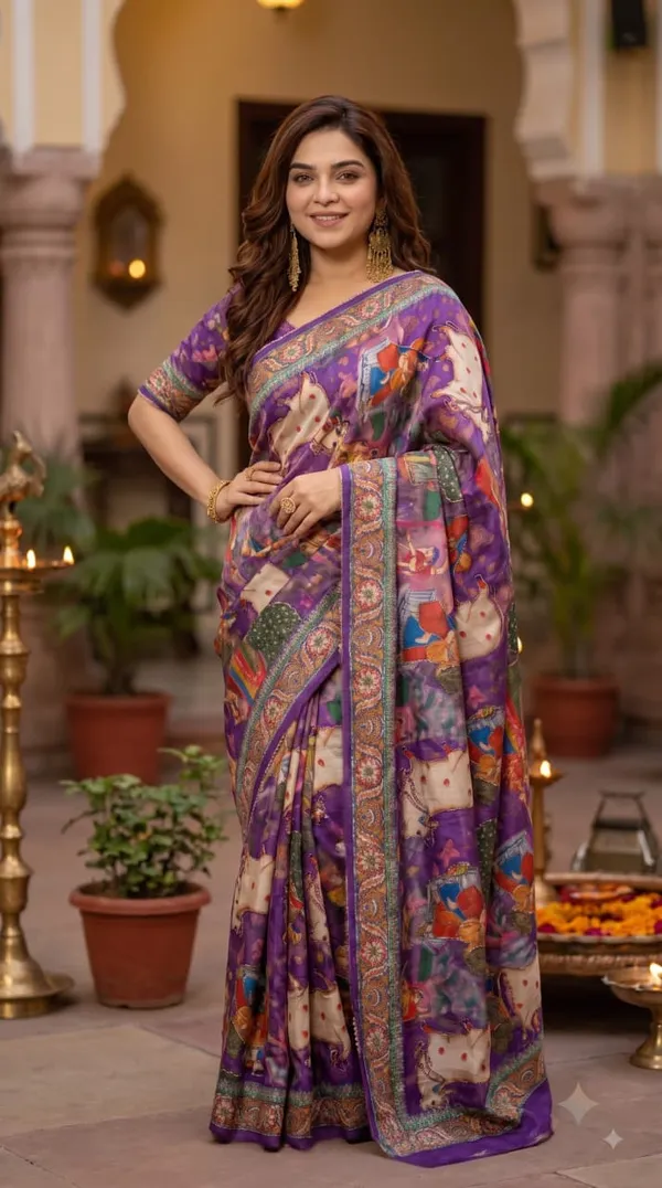 Royal_Purple_Pichwai_Garden_Katdana_Chinnon_Silk_Saree_with_Hand_work_&_Blouse_Piece