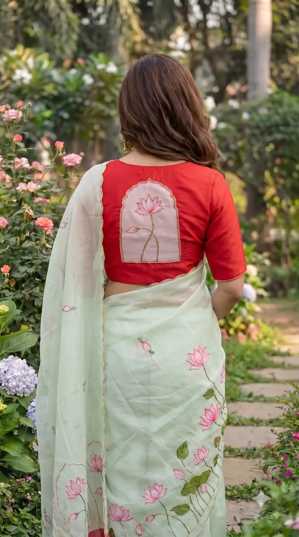 Pista_Kamal_Digital_Print_Khatli_Handwork_Saree_With_Heavy_Border_&_Blouse_Piece