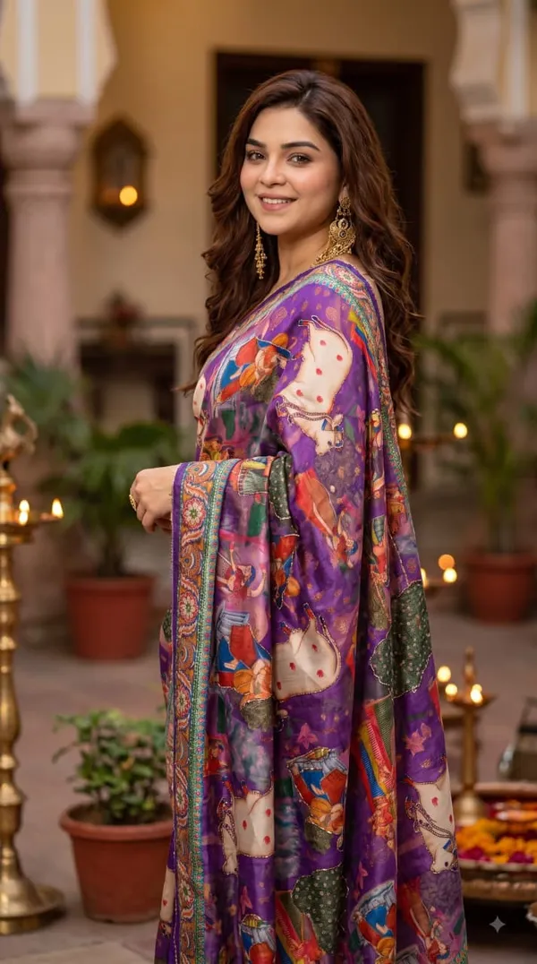 Royal_Purple_Pichwai_Garden_Katdana_Chinnon_Silk_Saree_with_Hand_work_&_Blouse_Piece