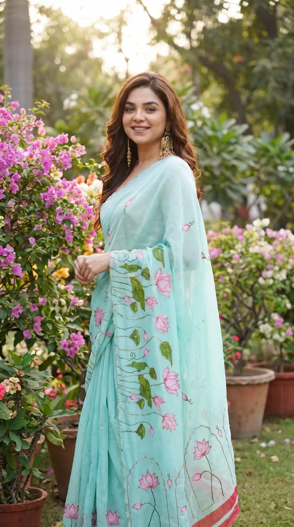 Neel_Kamal_Digital_Print_Khatli_Handwork_Saree_With_Heavy_Border_&_Blouse_Piece