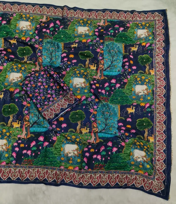 Navy_Garden_Katdana_Chinnon_Silk_Saree_with_Hand_work_&_Blouse_Piece
