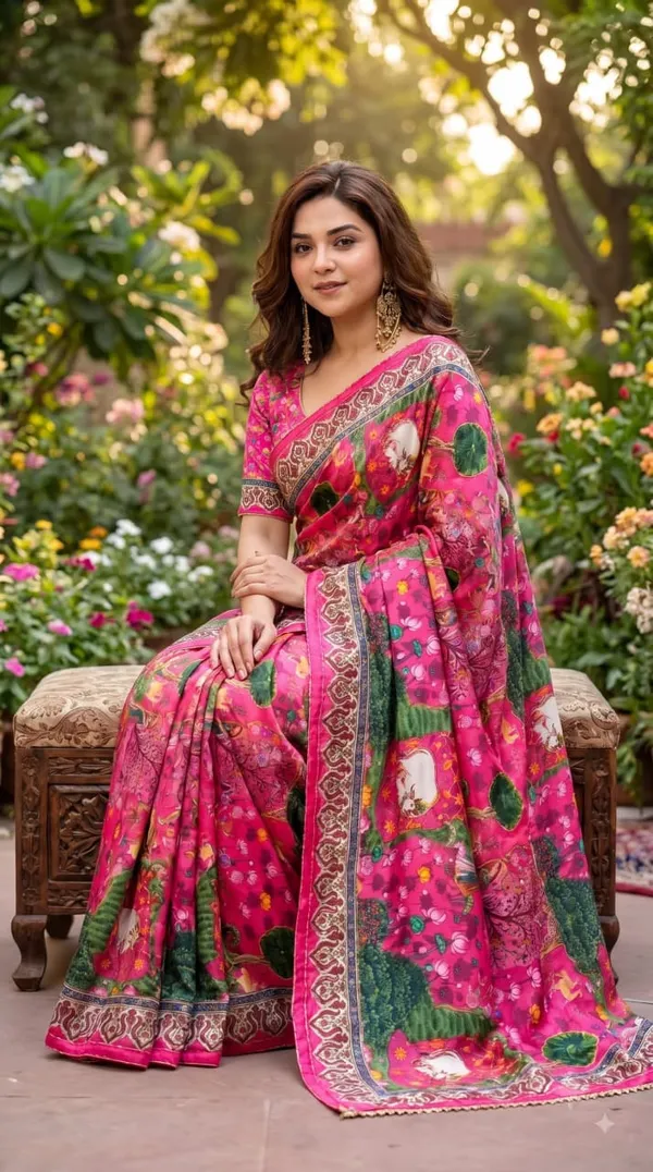Rani_Pichwai_Garden_Katdana_Chinnon_Silk_Saree_with_Hand_work_&_Blouse_Piece