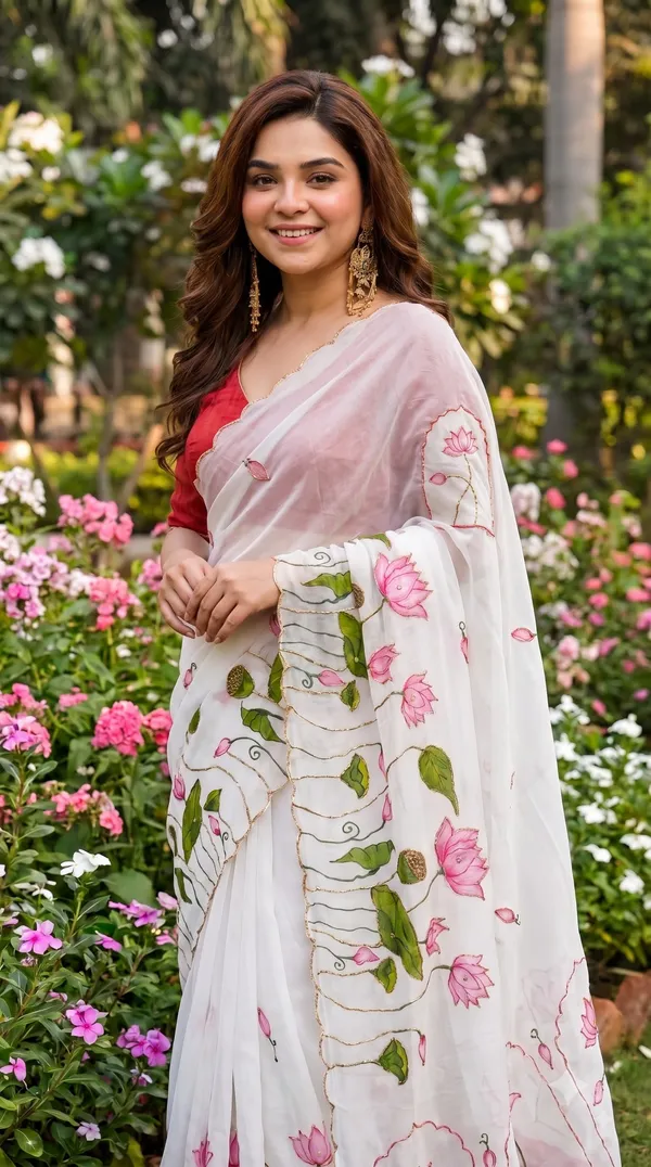 Shwet_Kamal_Digital_Print_Khatli_Handwork_Saree_With_Heavy_Border_&_Blouse_Piece